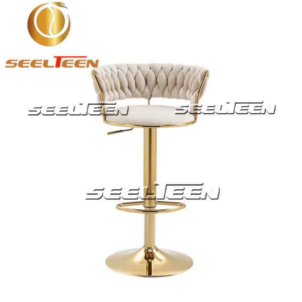 Beige Velvet Swivel Stool