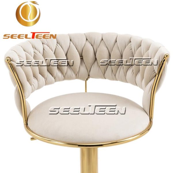 Beige Velvet Swivel Stool