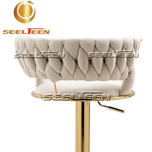 Beige Velvet Swivel Stool