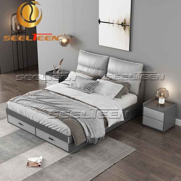 Nordic Gray Leather Bed