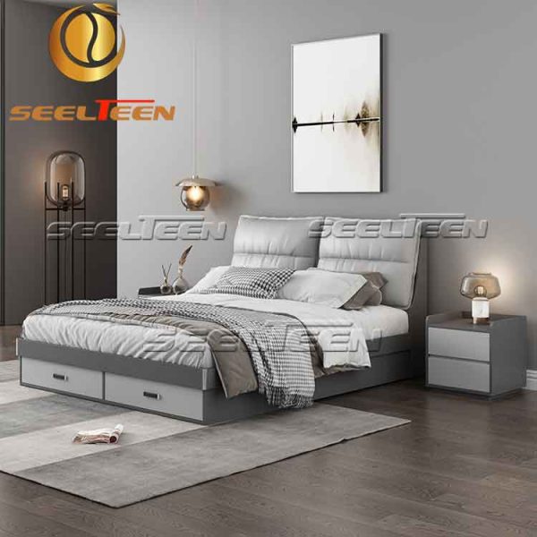 Nordic Gray Leather Bed