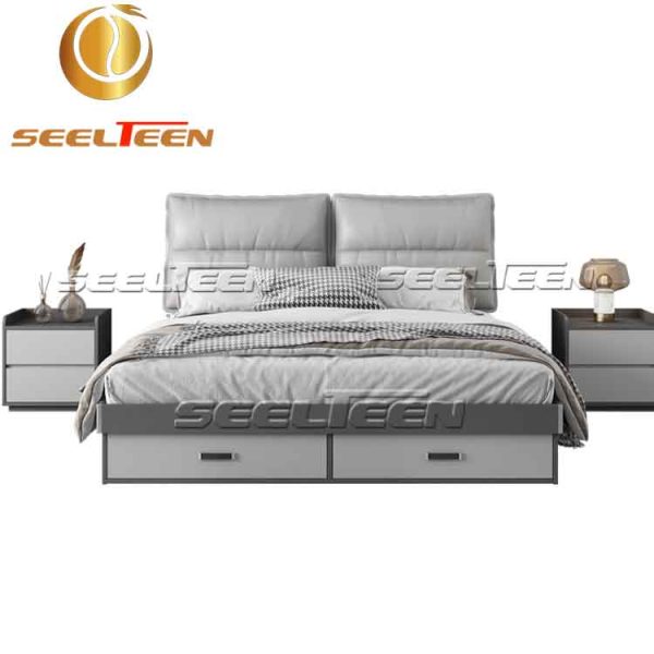 Nordic Gray Leather Bed