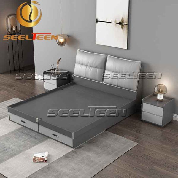 Nordic Gray Leather Bed