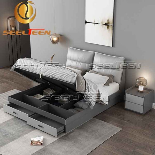 Nordic Gray Leather Bed