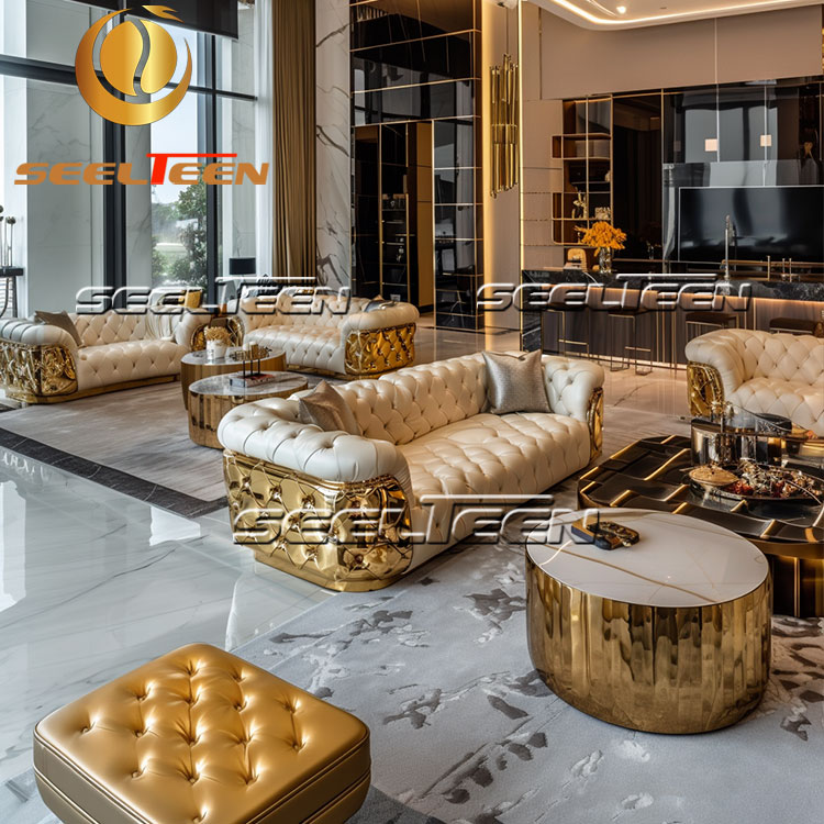 Leather Sofas With Gleaming Gold