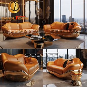 Orange Color Leather Sofa