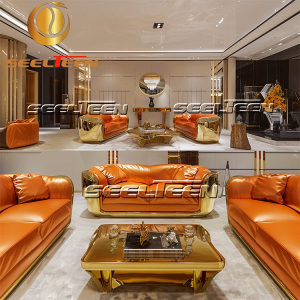 Orange Couch Living Room