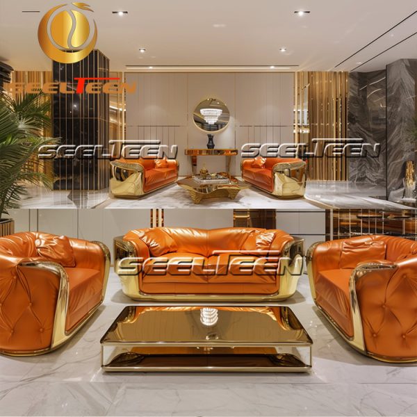 Orange Couch Living Room