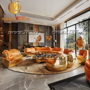 Orange Leather Sofa Set