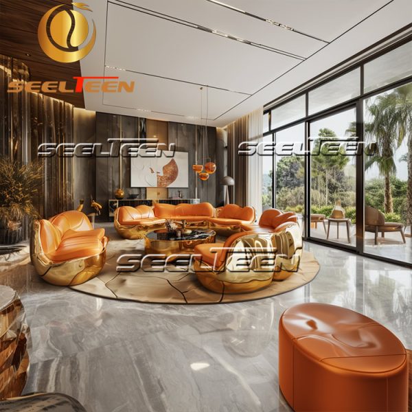 Orange Leather Sofa Set