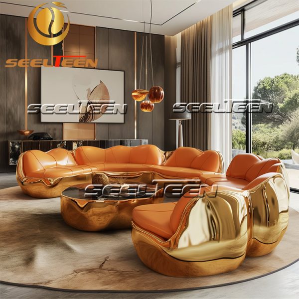 Orange Leather Sofa Set