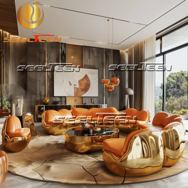 Orange Leather Sofa Set