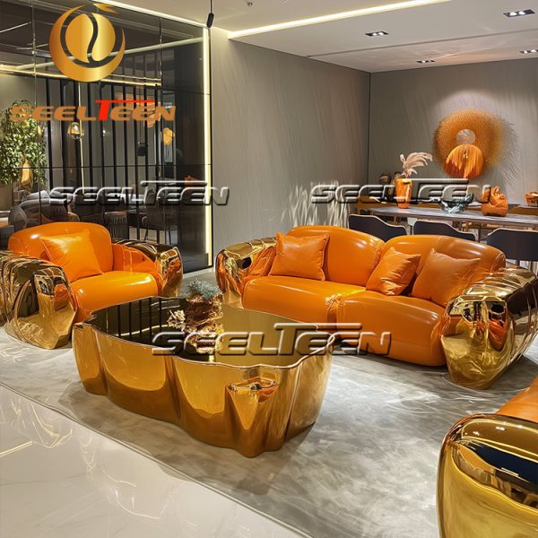 Orange Leather Sectional Sofa