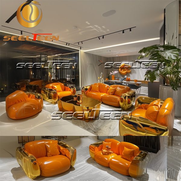 Orange Leather Sectional Sofa