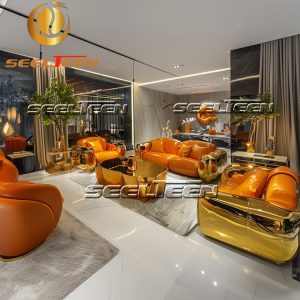 Orange Leather Sectional Sofa