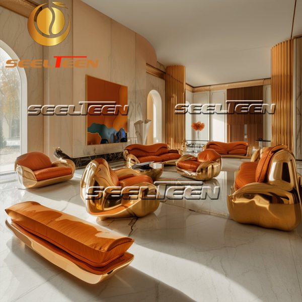 Orange Leather Sofa Living Room