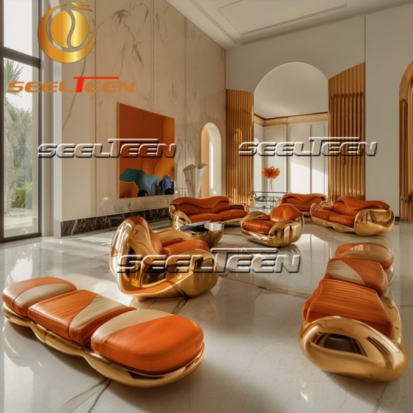 Orange Leather Sofa Living Room