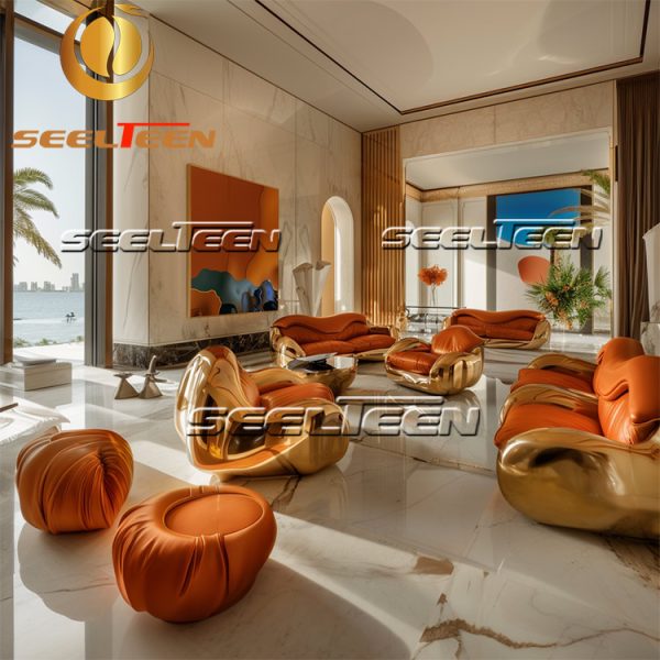 Orange Leather Sofa Living Room