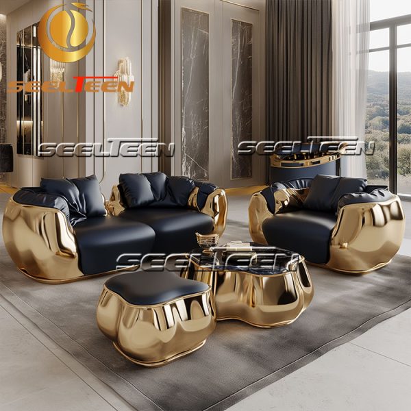 Navy Leather Sofa