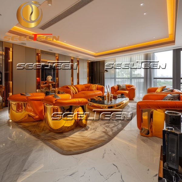 Orange Sofa and Loveseat