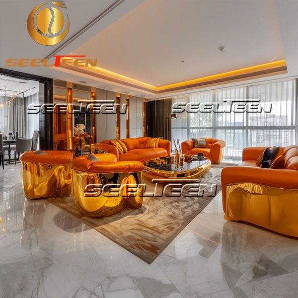 Orange Sofa and Loveseat