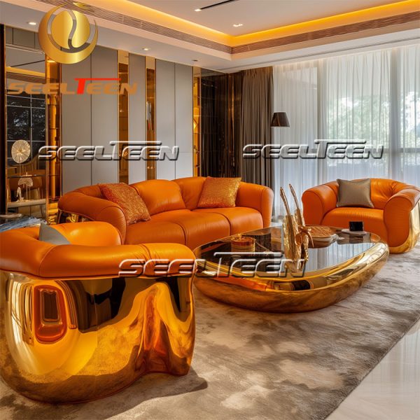 Orange Sofa and Loveseat