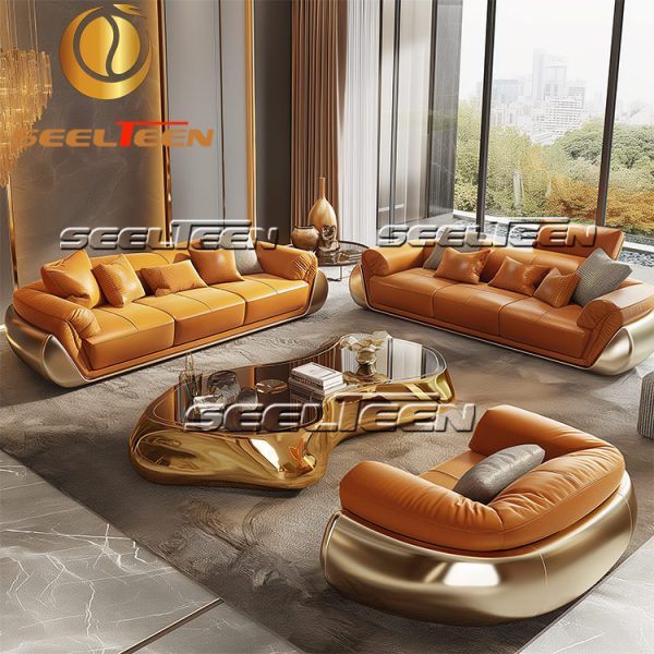 Orange Sectional Leather Sofa