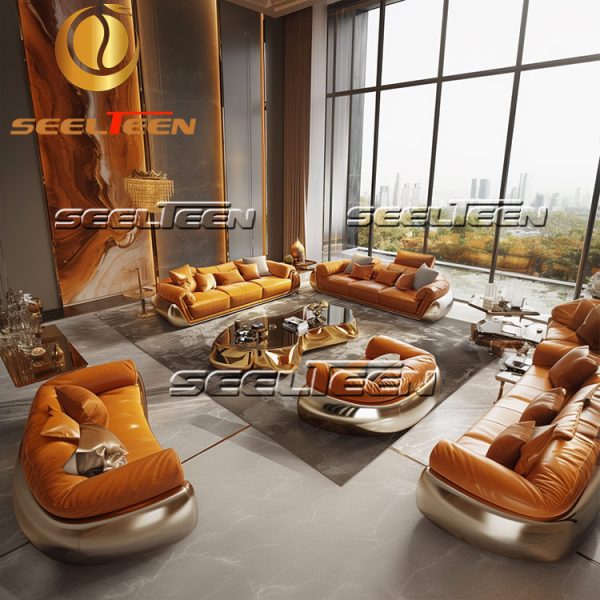 Orange Sectional Leather Sofa