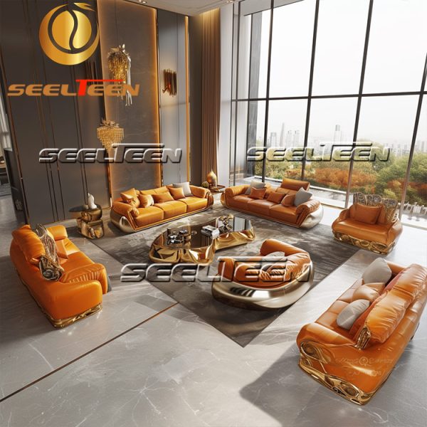 Orange Sectional Leather Sofa